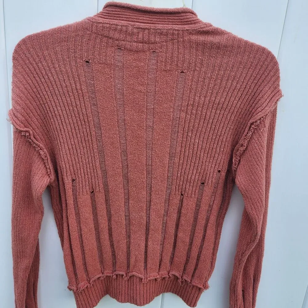 Free People Stevie Distressed V Neck Button Front Cardigan Rose Hips Com… - Picture 8 of 10